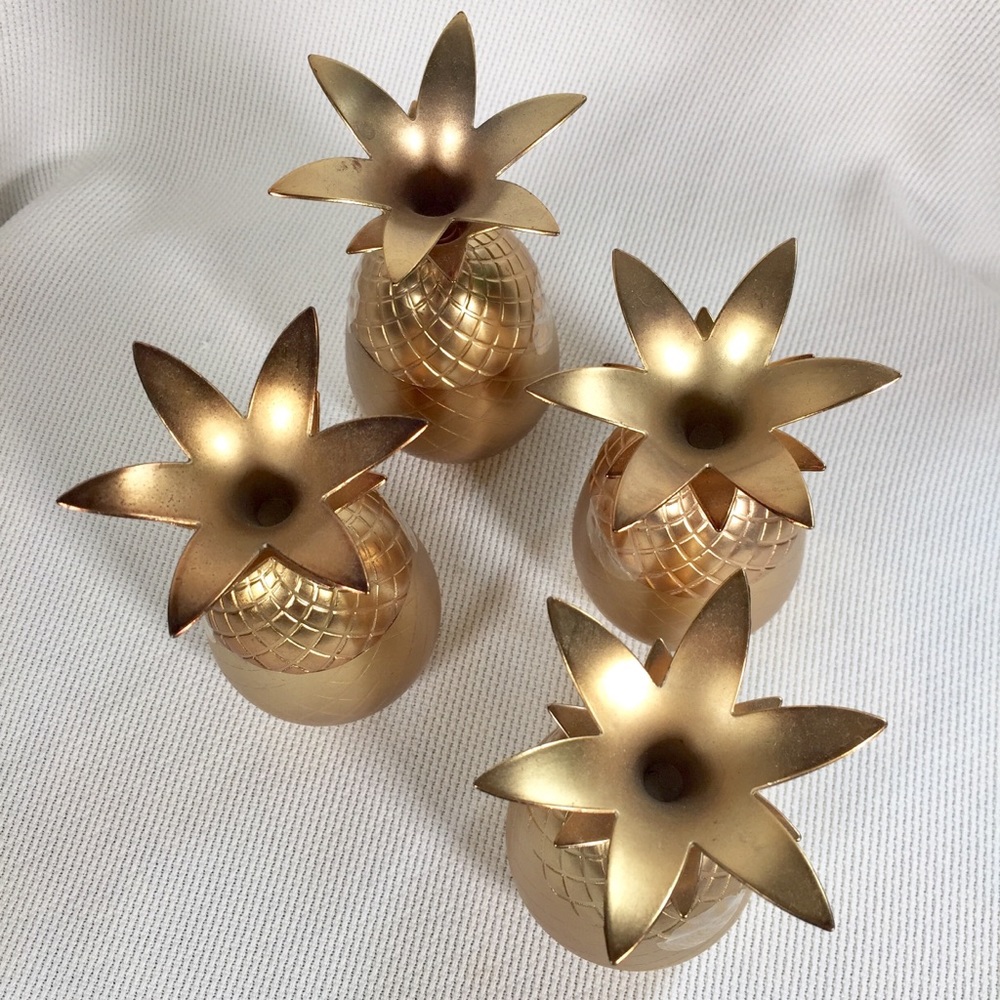 Gold Tone Metal Pineapple Shotglass Drink Cups Set - Picture 5 of 8